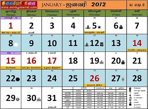 Suvayo Suvai 2012 Calendar PDF Download